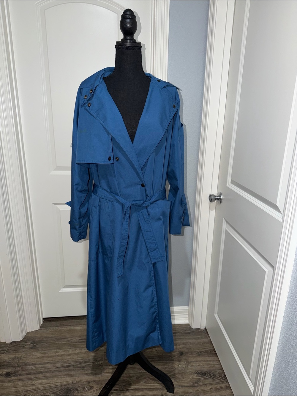 Naman New York Long Blue Belted Trench Coat size 8